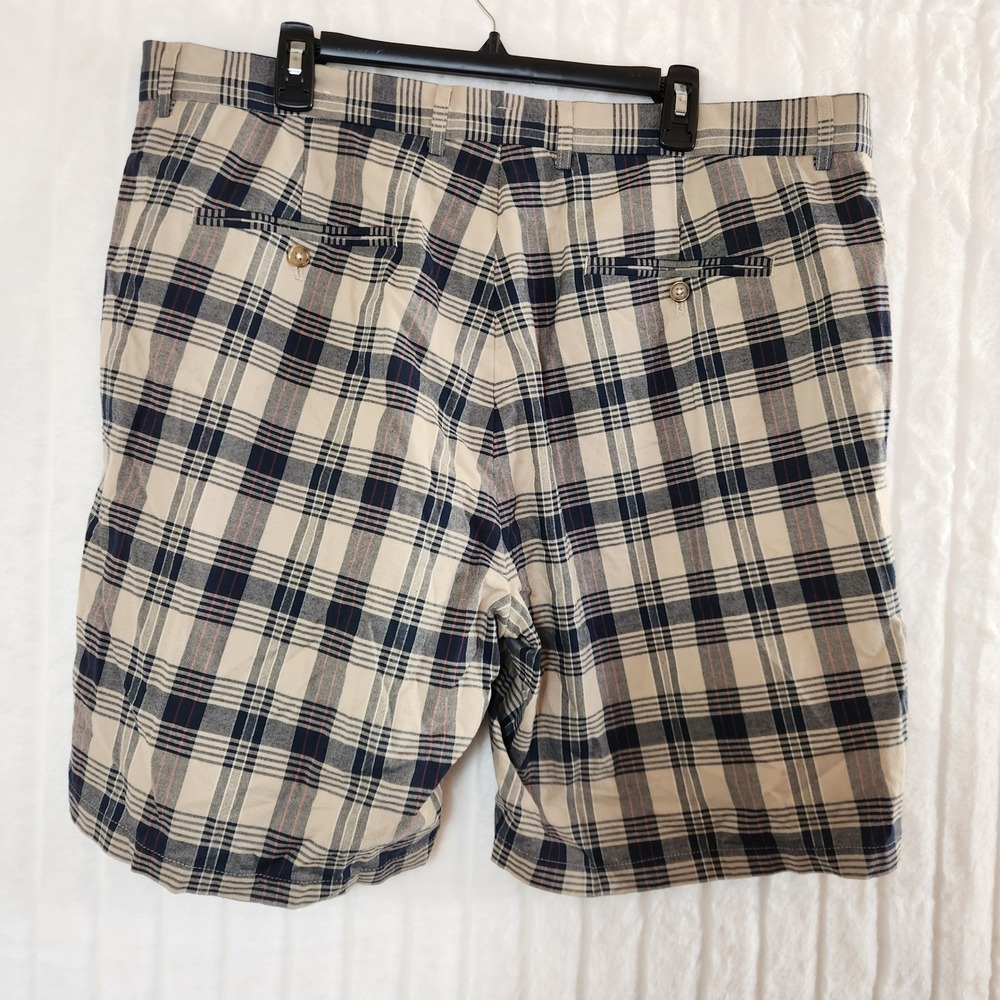 J.McLaughlin Mens Plaid Cotton Shorts Size‎ 40 Beige Blue Red Check Bermuda